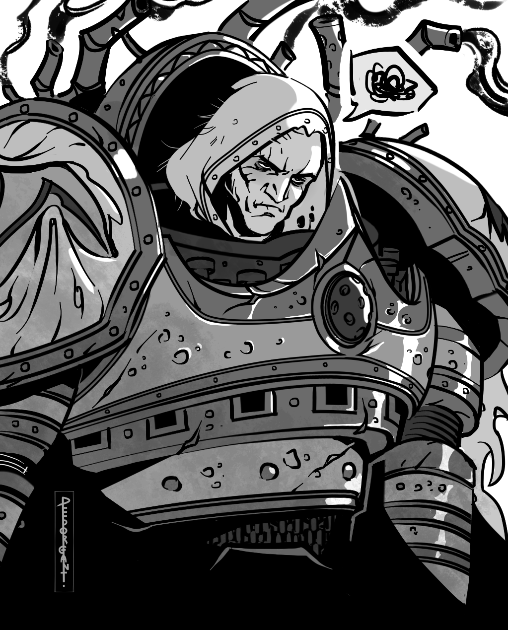 1boy, armor, breastplate, closed_mouth, commentary, couter, death_guard, english_commentary