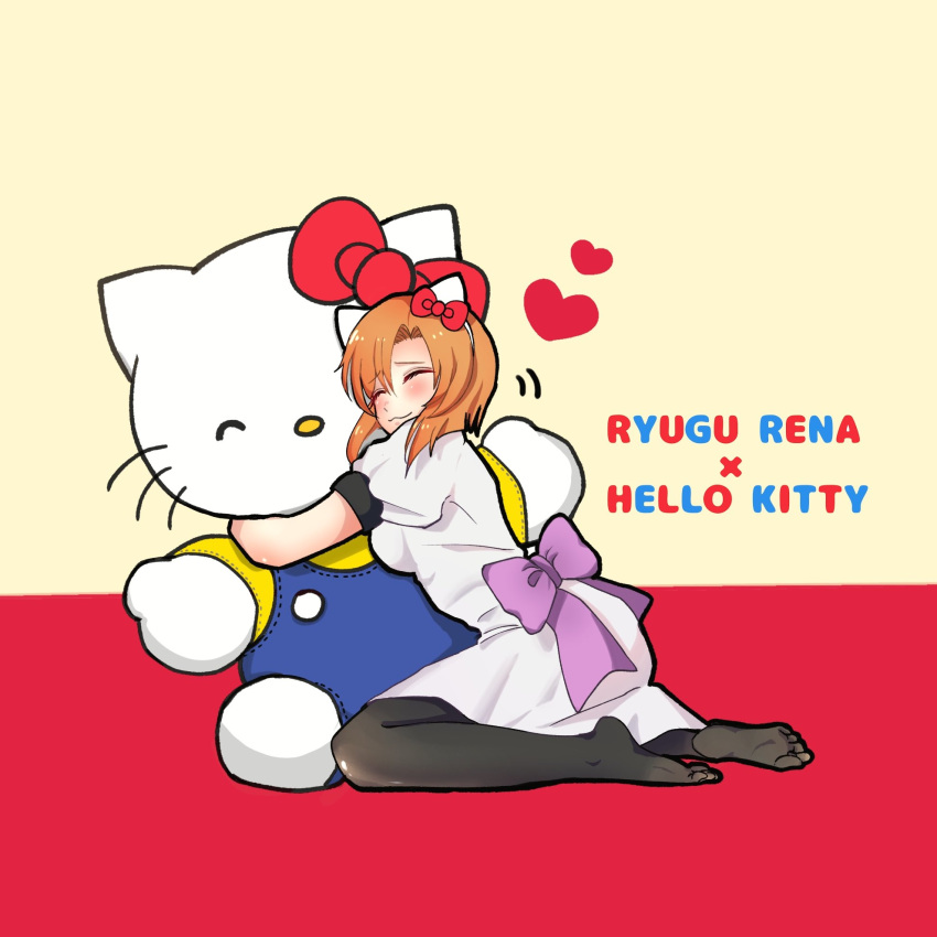 1girl, :3, arched_back, back_bow, black_outline, blue_overalls, blunt_ends, blush