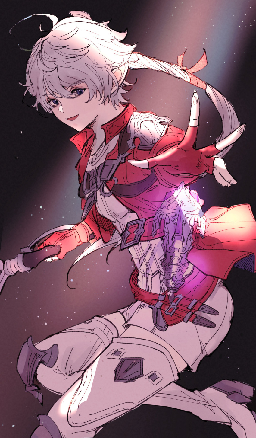 1girl, absurdres, ahoge, alisaie_leveilleur, black_background, blue_eyes, boots, braid