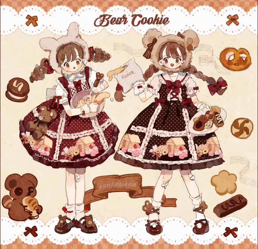2girls, :o, animal_ear_hood, animal_ears, ankle_socks, bandaid, bandaid_on_knee, bandaid_on_leg