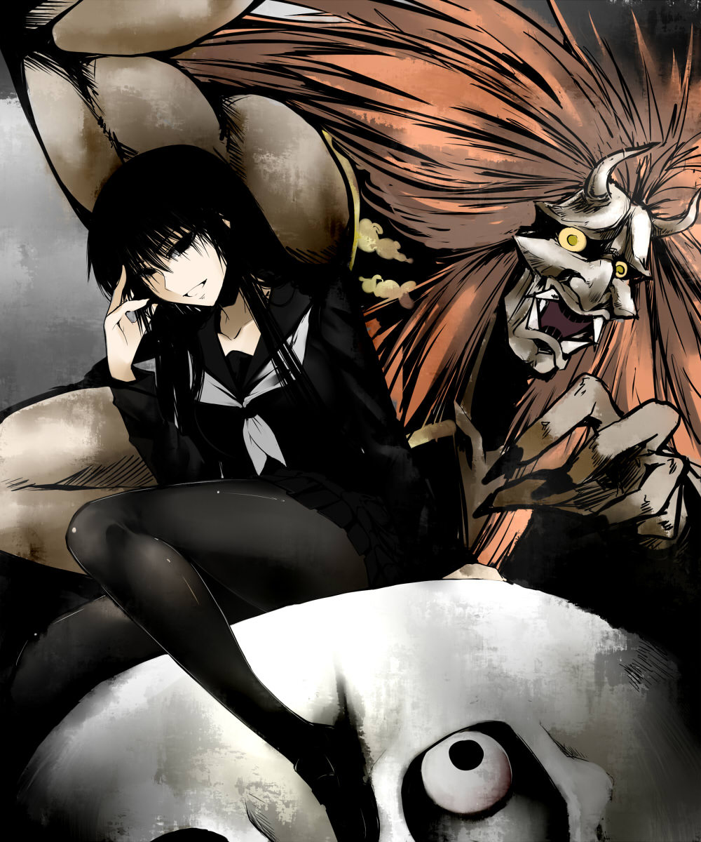 black_hair, cosax, hagoromo_kitsune, highres, horns, long_hair, nurarihyon_no_mago, onigumo