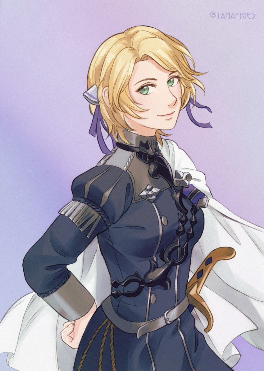 1girl, absurdres, alternate_costume, belt, belt_buckle, blonde_hair, breasts, buckle