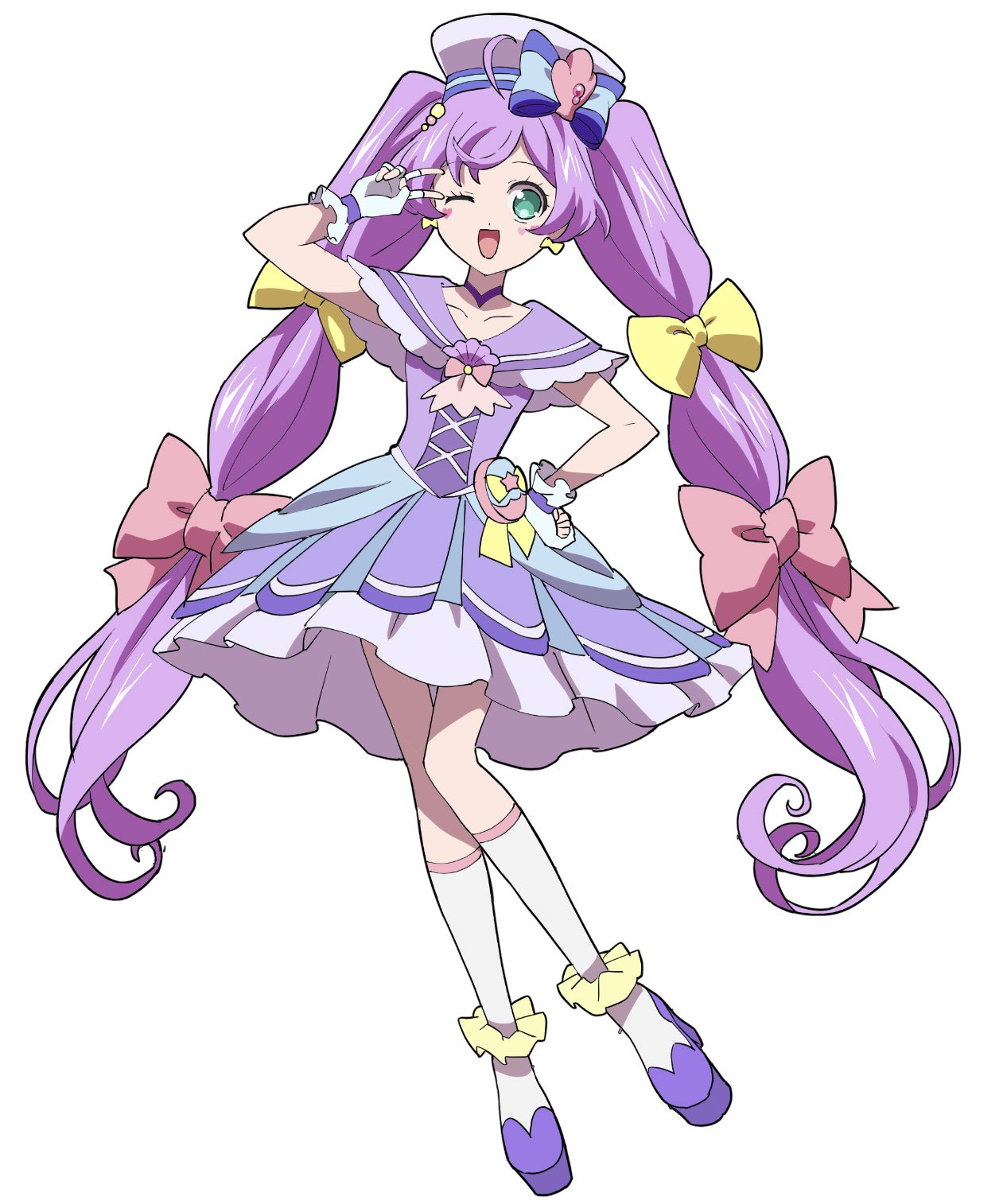 1girl, ;d, ahoge, bow, bow_earrings, capelet, choker, cosplay