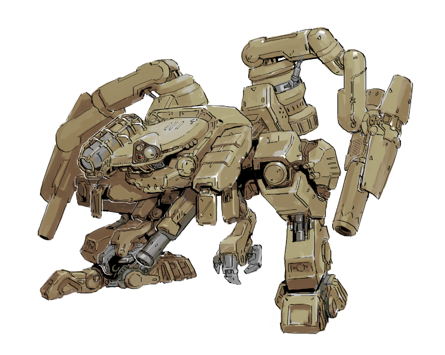 claws, cypressdahlia, legs_apart, lens_eye, mecha, mechanical_arms, no_humans, original