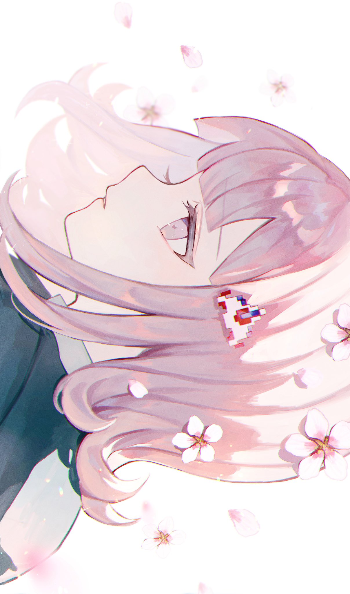 1girl, brown_hair, danganronpa_(series), danganronpa_2:_goodbye_despair, flower, from_side, fuwa_ko, galaga