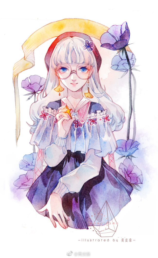 1girl, beret, blue_capelet, blue_eyes, capelet, chinese_commentary, collar, collared_dress