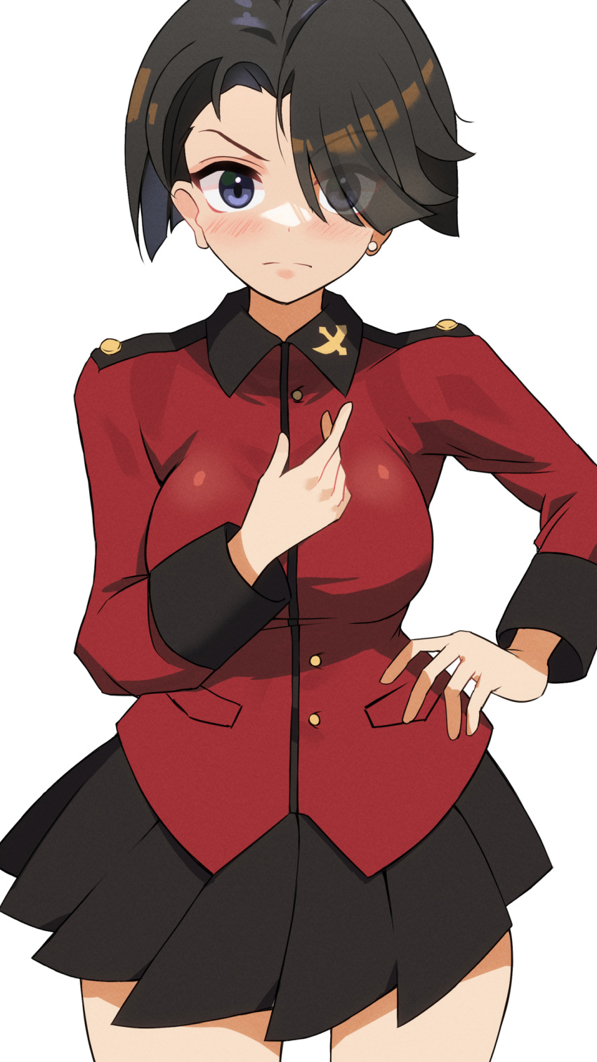 1girl, black_hair, black_skirt, blaze_(blazeillust), blue_eyes, closed_mouth, commentary, cowboy_shot