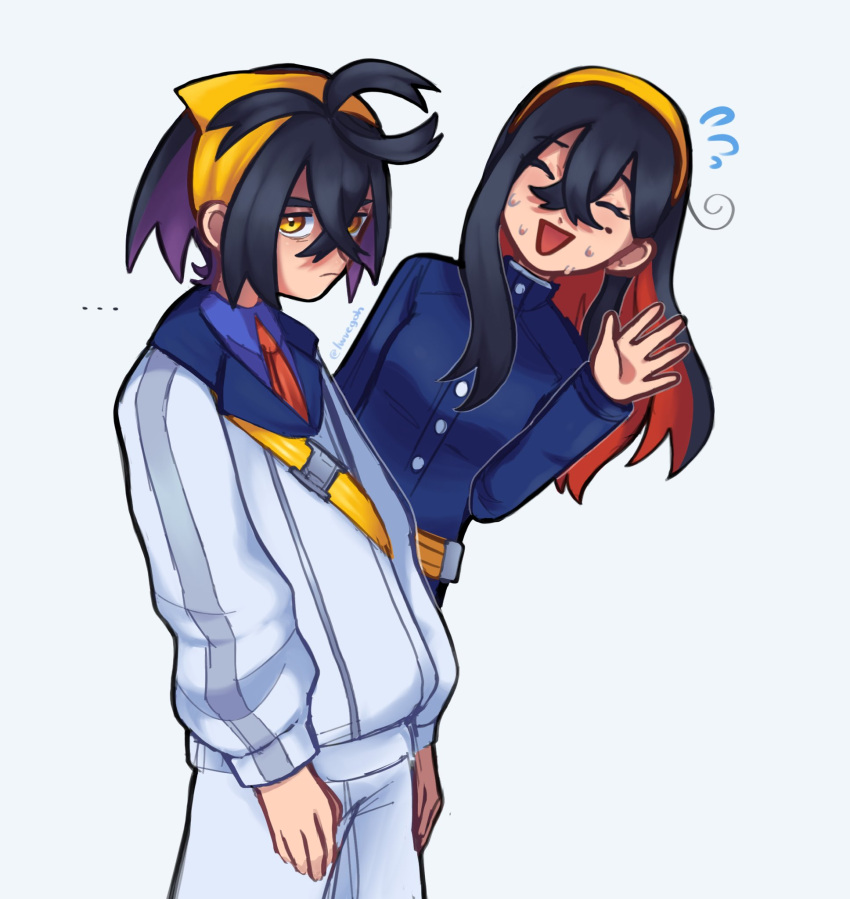 ..., 1boy, 1girl, artist_name, belt, black_hair, brother_and_sister, carmine_(pokemon)