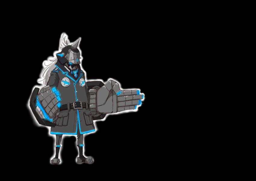 1girl, and_uge, armored_boots, belt, black_background, black_belt, black_coat, black_footwear