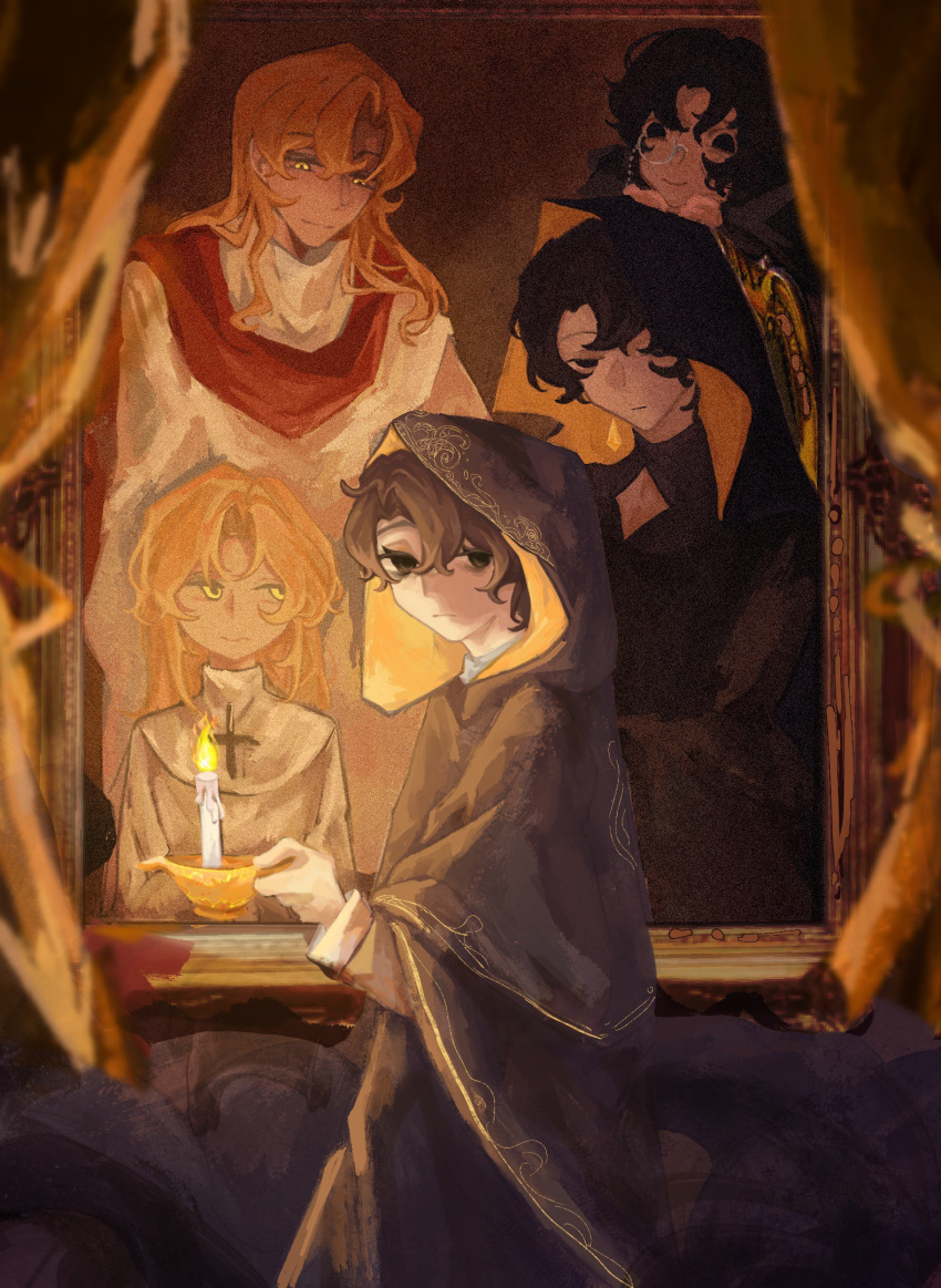 5boys, adam_(lord_of_the_mysteries), amon_(lord_of_the_mysteries), ancient_sun_god, baimuyuesheng, black_cloak, black_eyes, black_hair