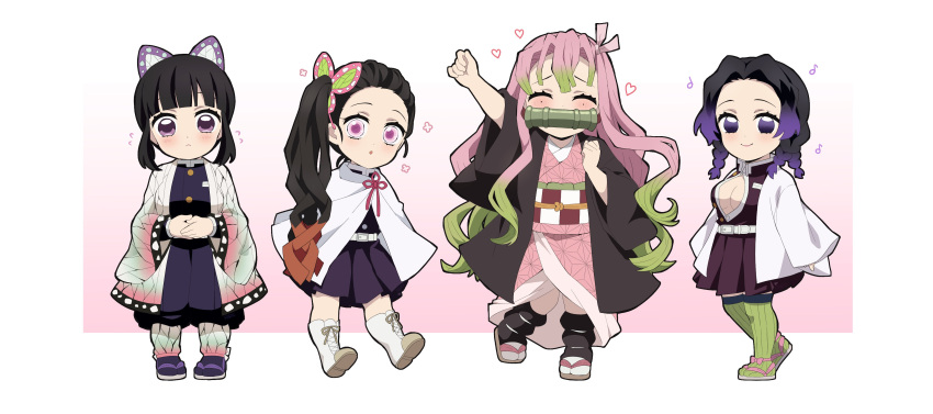 4girls, absurdres, bit_gag, black_hair, breasts, brown_hair, bug, butterfly