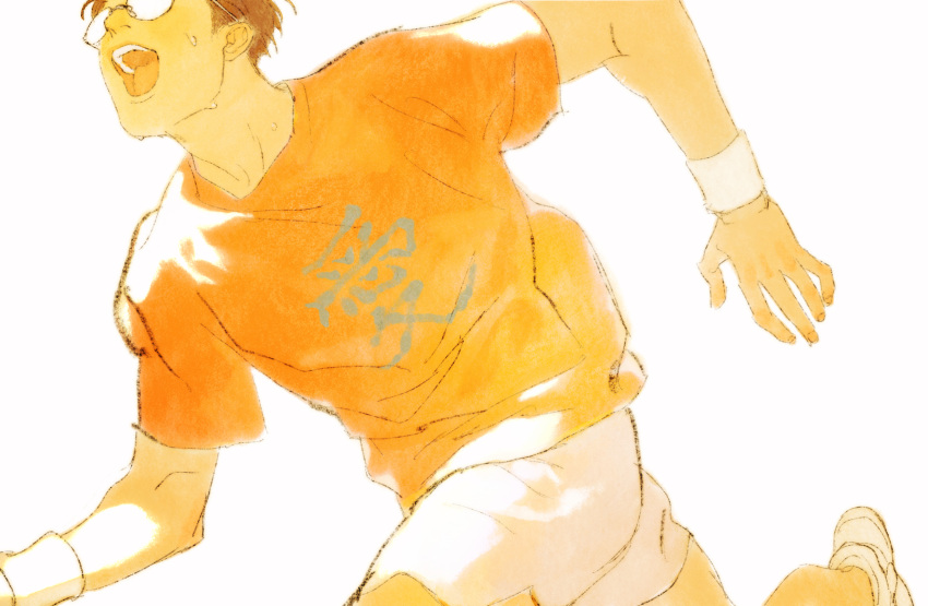 1boy, brown_hair, chengongzi123, clothes_writing, facing_ahead, glasses, highres, kogure_kiminobu