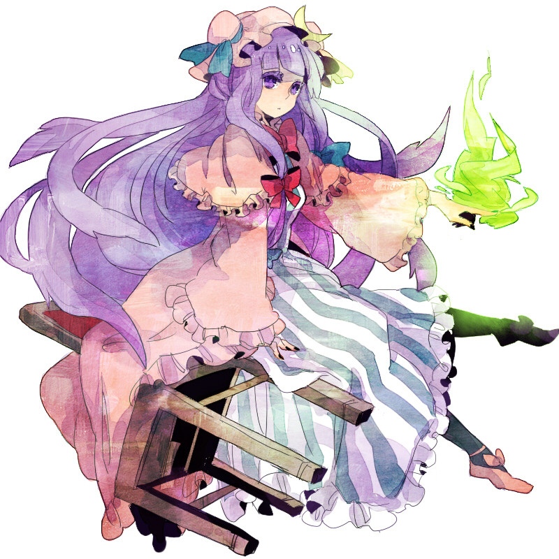 chair, colored_eyelashes, crescent, crescent_moon, expressionless, eyelashes, fire, hair_bow