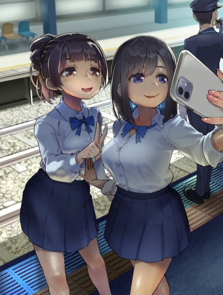 2girls, imminent_death, imminent_murder, multiple_girls, non-web_source, railroad_tracks, selfie, tagme