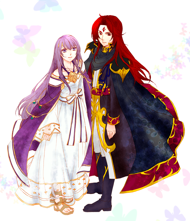 1boy, 1girl, black_cape, black_coat, boots, brother_and_sister, cape, circlet
