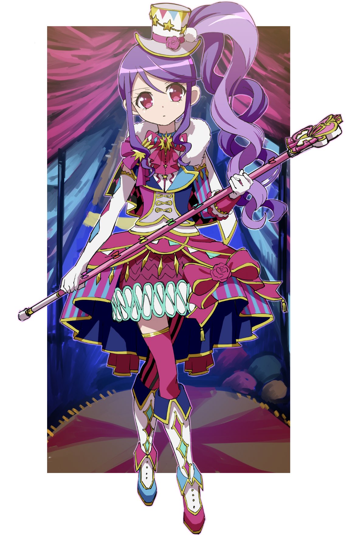 1girl, asymmetrical_legwear, boots, bow, closed_mouth, commentary_request, curtains, dress