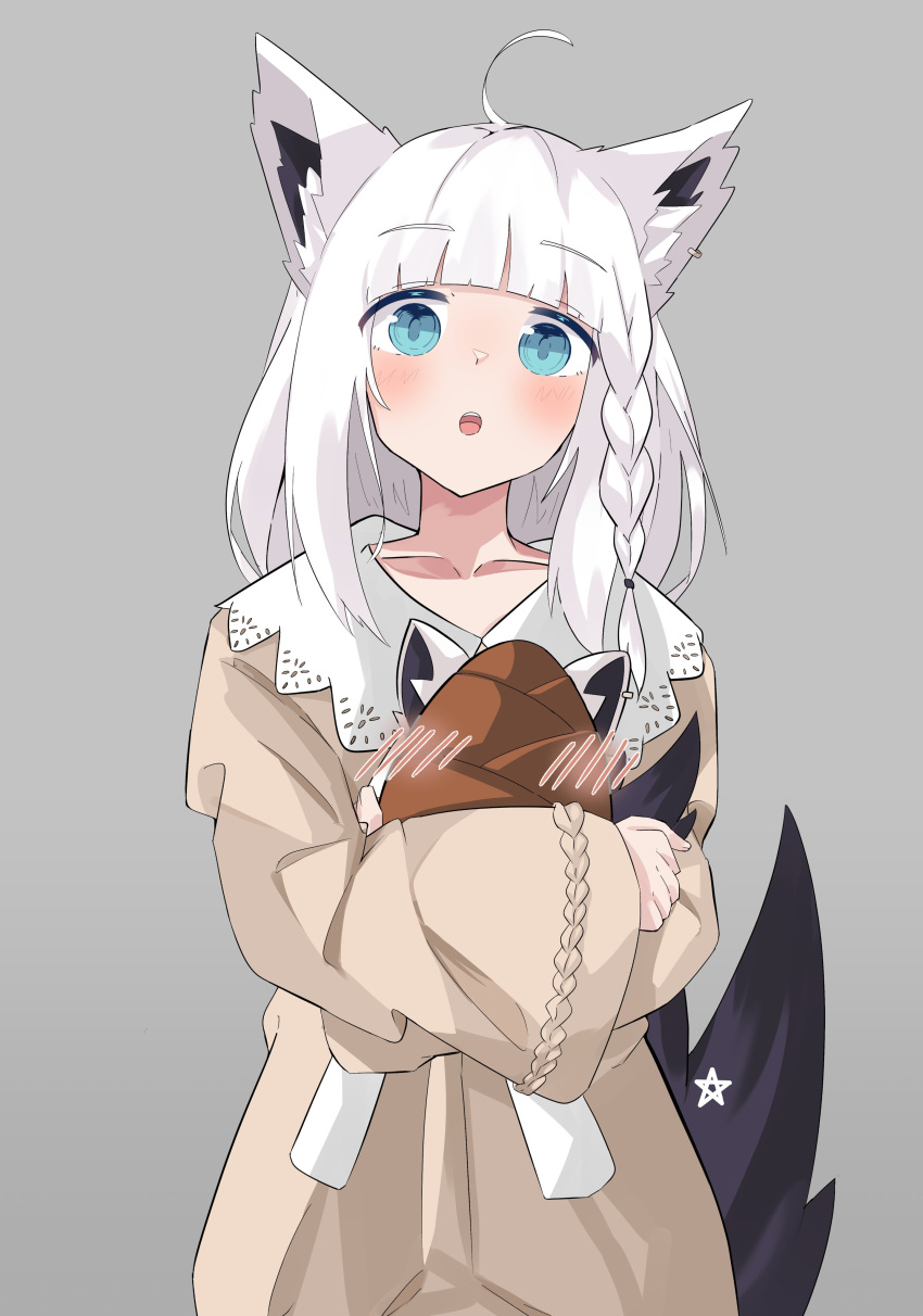 1girl, absurdres, alternate_hairstyle, animal_ears, blue_eyes, blunt_bangs, blush, braid