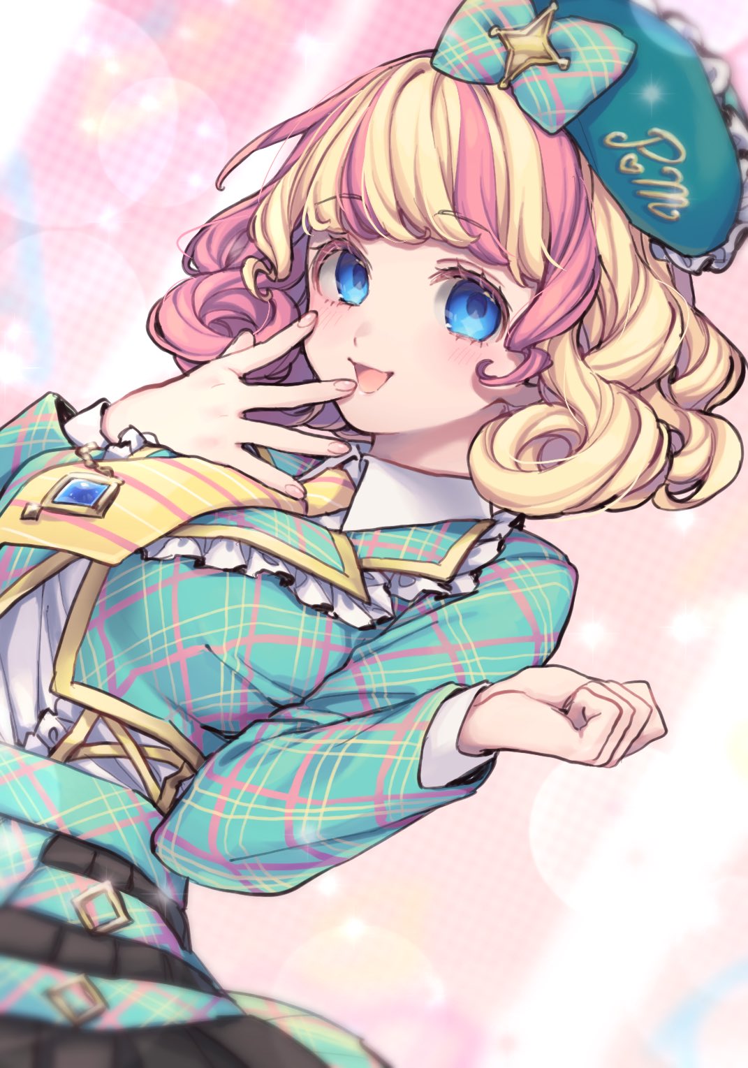 1girl, amauri_miruki, amauri_miruki_(primagista), black_skirt, blonde_hair, blue_eyes, bow, breasts