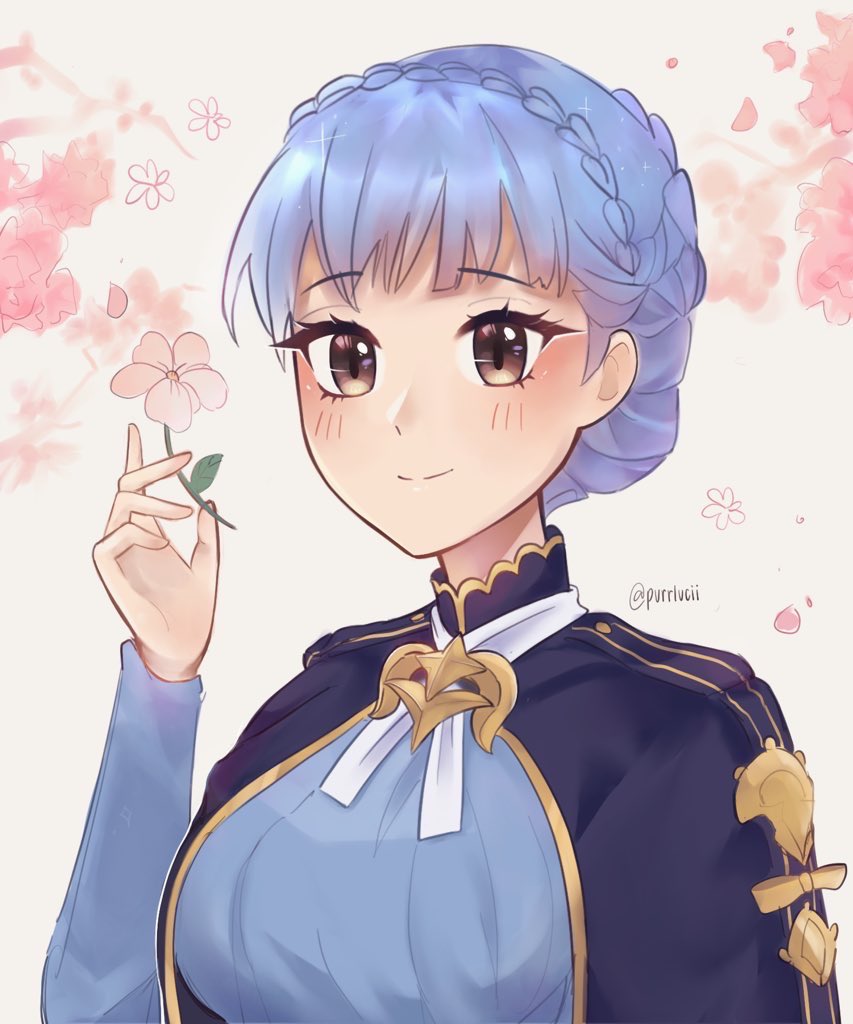 1girl, blue_dress, brown_eyes, commentary, dress, fire_emblem, fire_emblem:_three_houses, flower