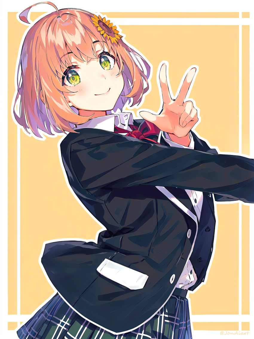 1girl, absurdres, ahoge, black_jacket, blazer, collared_shirt, commentary_request, dress_shirt