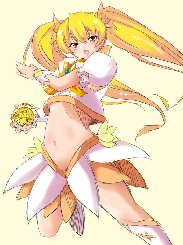blight_sphere, blonde_hair, cure_sunshine, futari_wa_precure, hair_ribbon, heartcatch_precure!, instrument, long_hair