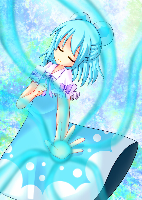 blue_dress, blue_hair, cirno, closed_eyes, dress, fujisaki_kano, fujisaki_kaon, mizu_cirno