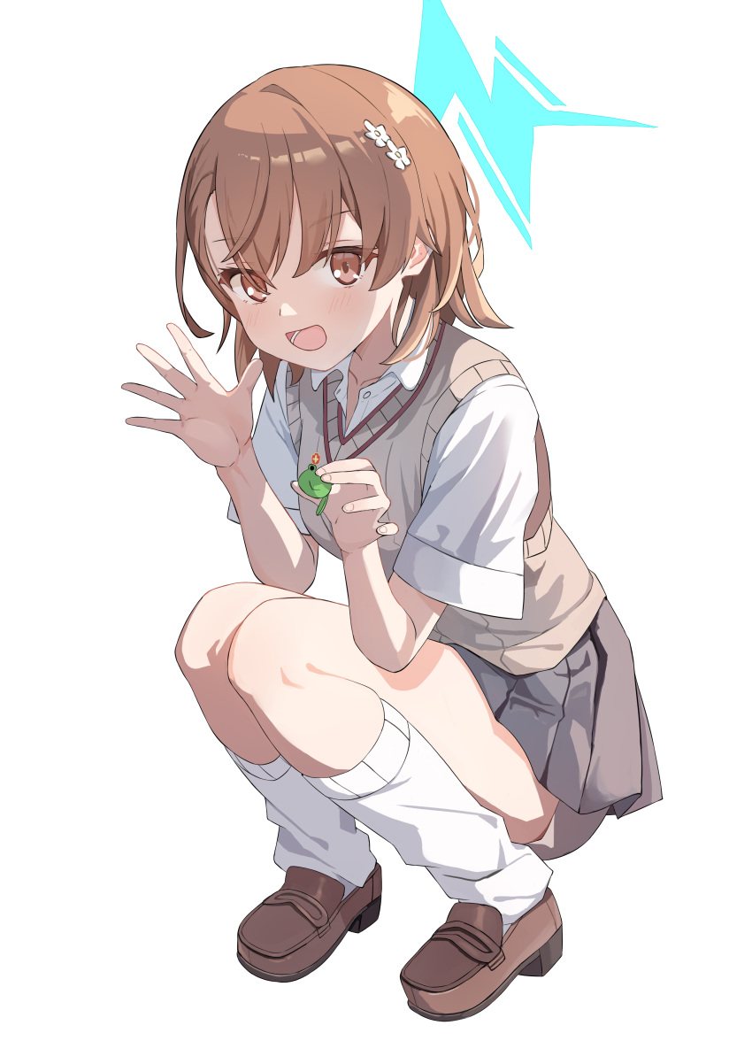 1girl, :d, absurdres, artistic_error, blue_archive, blue_halo, blush, brown_eyes