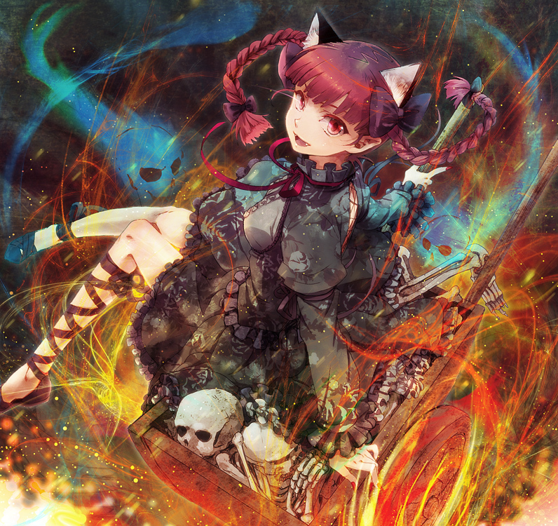 braid, cat_ears, extra_ears, hair_ribbon, kaenbyou_rin, miyuki_ruria, miyukiruria, pointy_ears