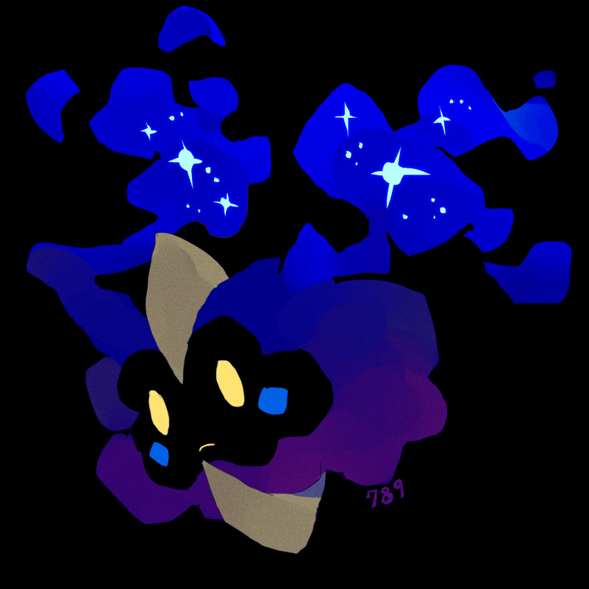 black_background, cosmog, deadfishspy, full_body, highres, no_humans, pokemon, pokemon_(creature), simple_background, solo, yellow_eyes