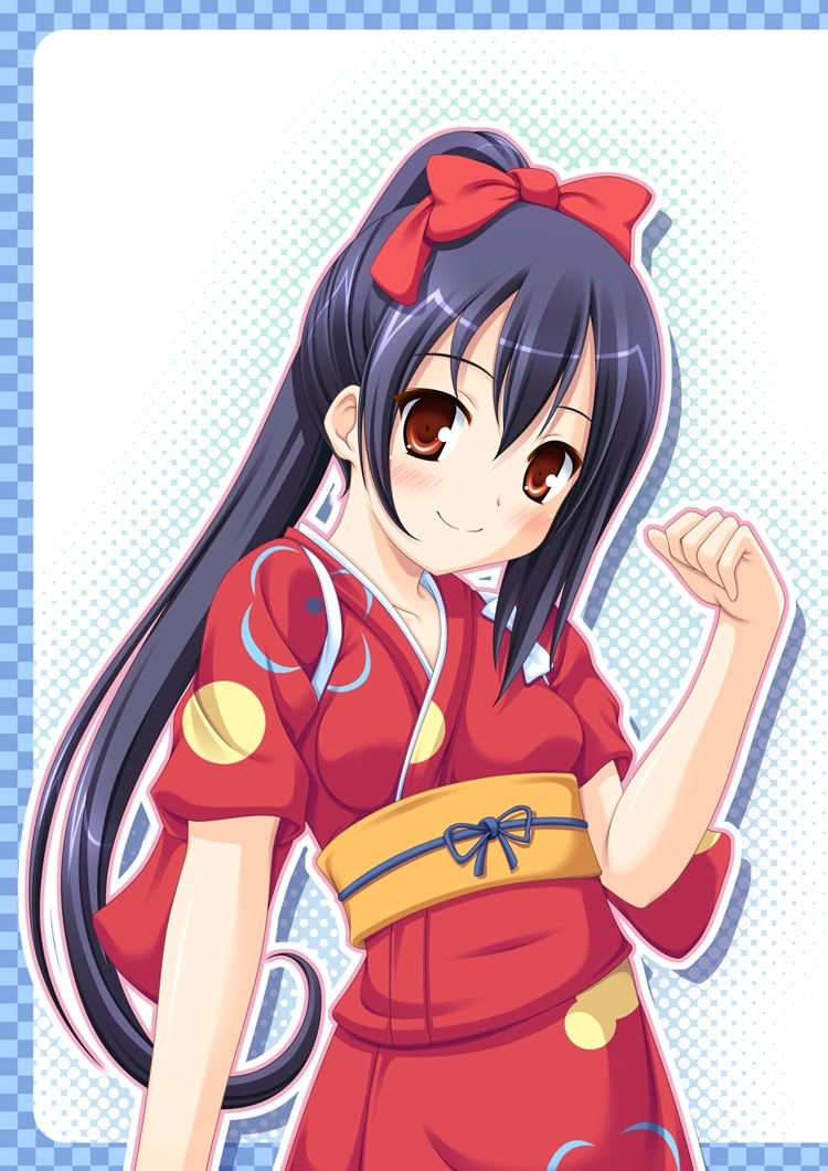brown_eyes, japanese_clothes, k-on!, kimono, long_hair, miu_(c_blue), nakano_azusa, ponytail