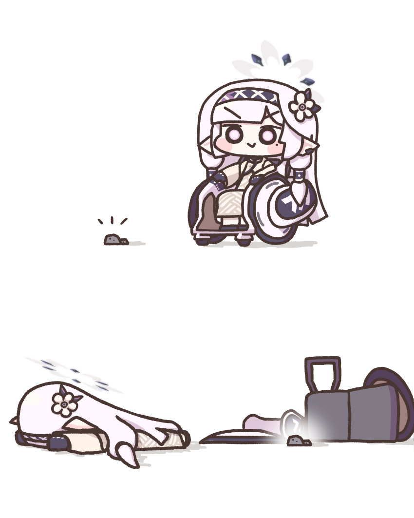 1girl, absurdres, black_gloves, black_hairband, blue_archive, blush, chibi, commentary