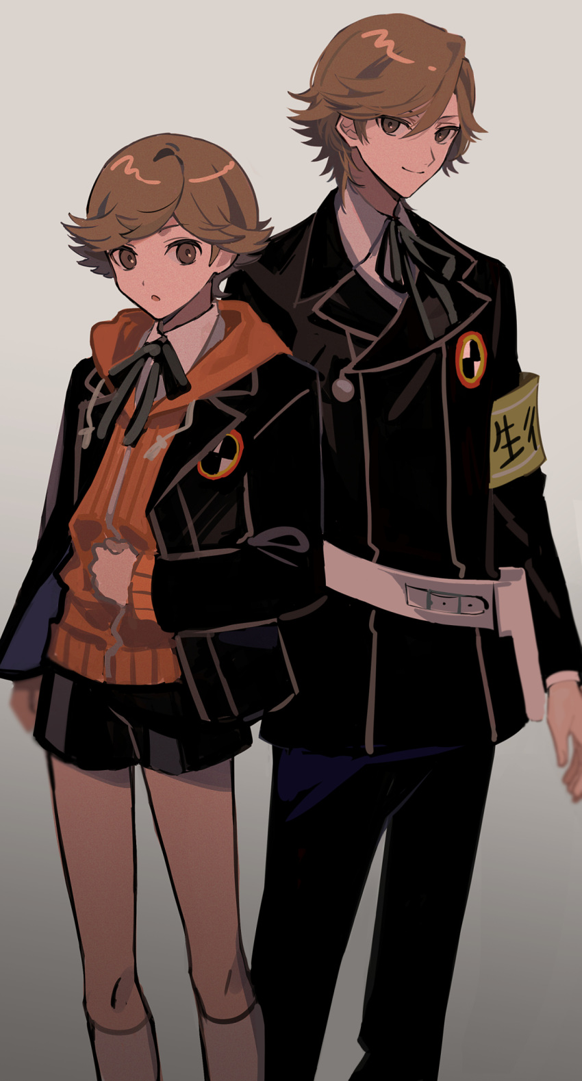 aged_up, amada_ken, armband, black_jacket, black_pants, black_ribbon, black_shorts, black_socks