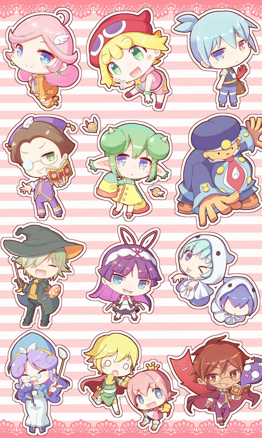 >_o, 6+boys, 6+girls, accord_sensei, ahoge, amitie_(puyopuyo), animal, belt