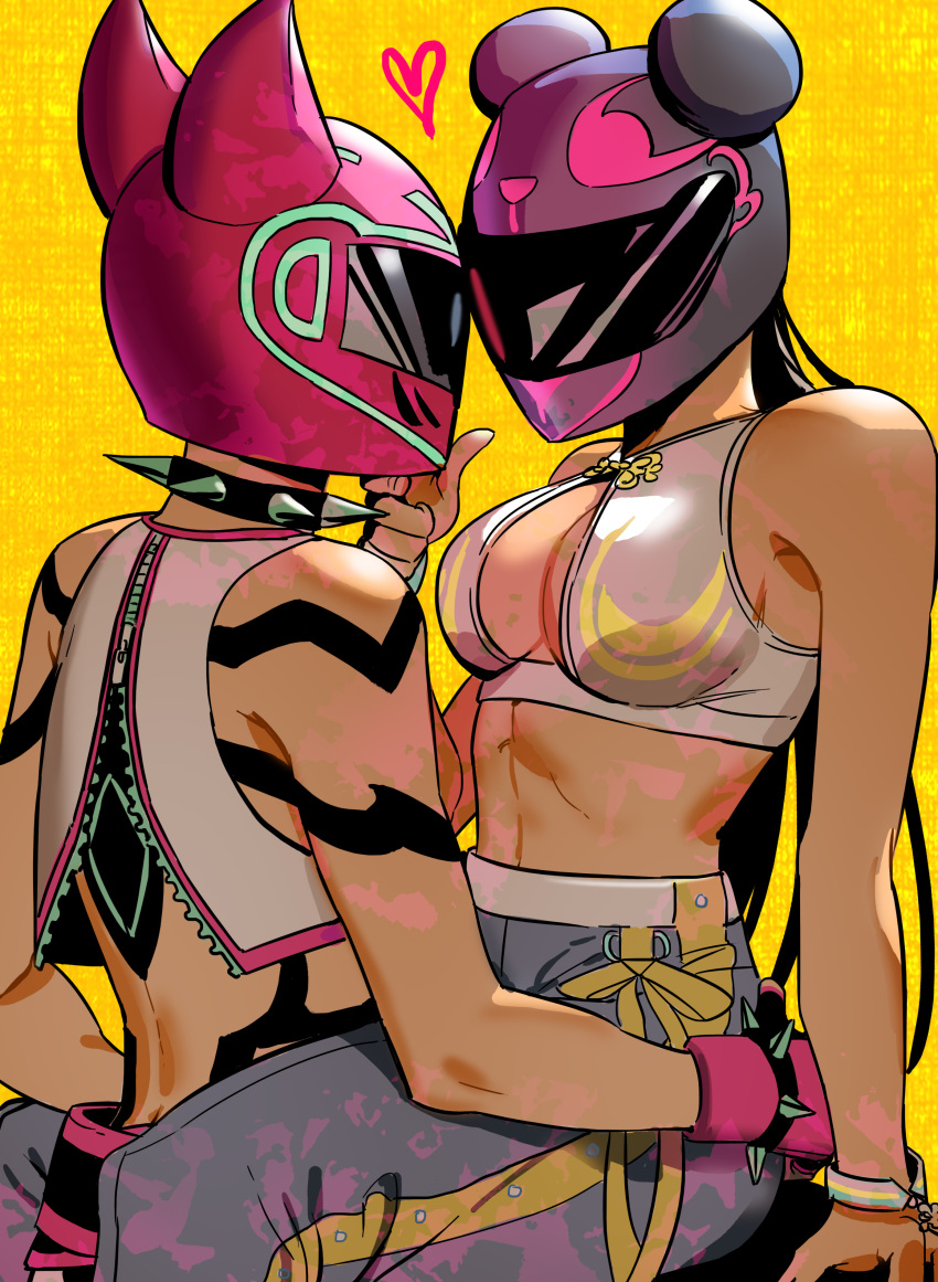 2girls, absurdres, arm_support, bbubbubbobbo123, bracelet, breasts, chun-li, cleavage