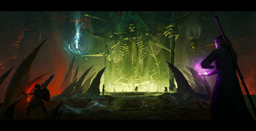 1boy, 2girls, 2others, absurdres, ambiguous_gender, baldur's_gate, baldur's_gate_3, battle