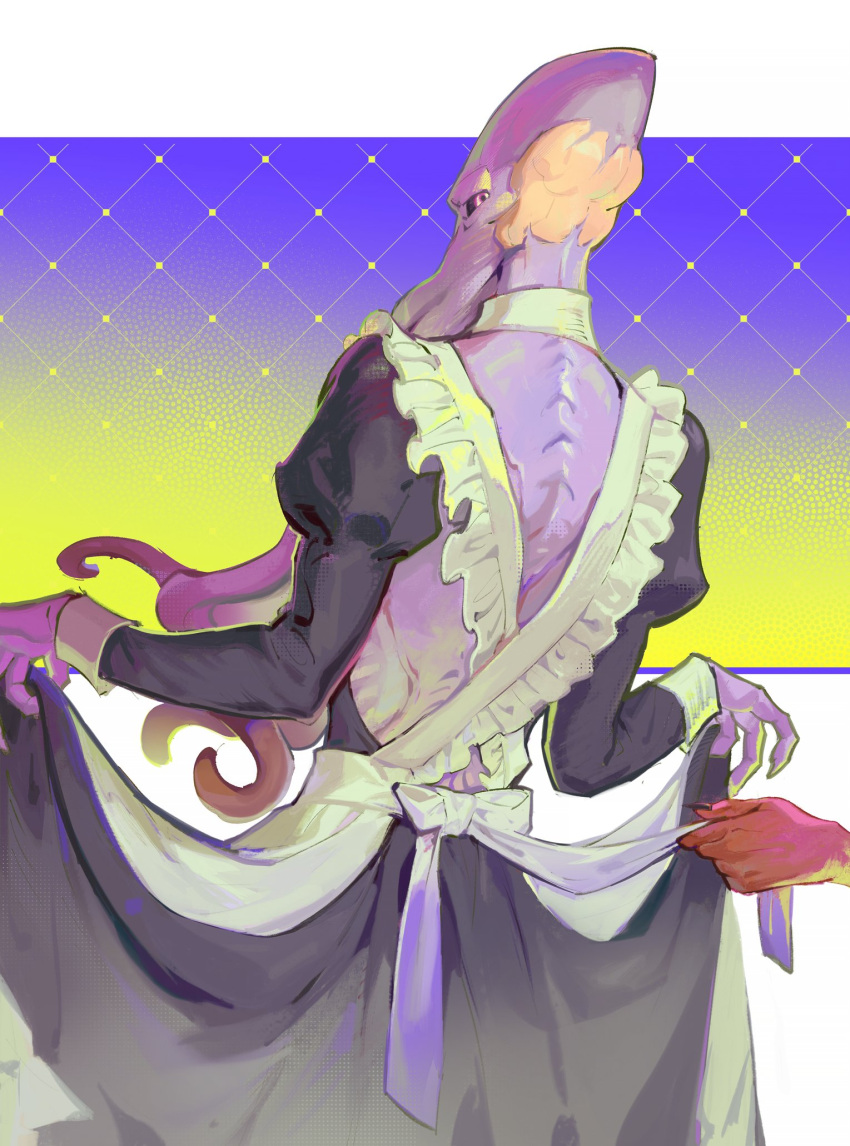 1boy, alternate_costume, apron, back_bow, backless_dress, backless_outfit, baldur's_gate, baldur's_gate_3