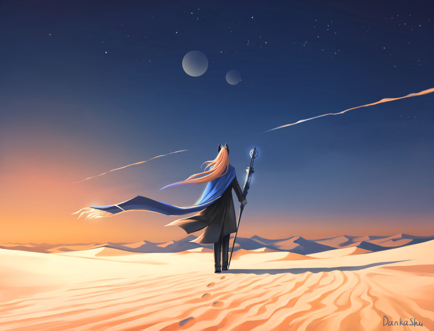 blue_cape, blue_shawl, cape, dankashu, feather_hair, forehead_jewel, head_wings, highres
