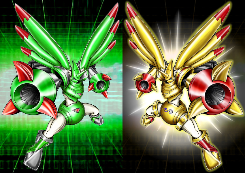 arm_cannon, armor, blue_eyes, cannon, claws, crest, digimon, digimon_(creature)
