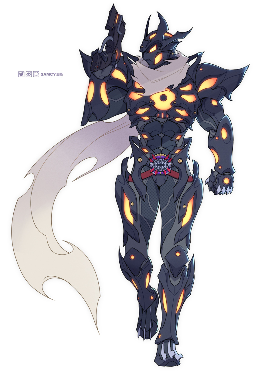 1boy, armor, black_armor, black_bodysuit, blue_armor, blue_gloves, bodysuit, driver_(kamen_rider)
