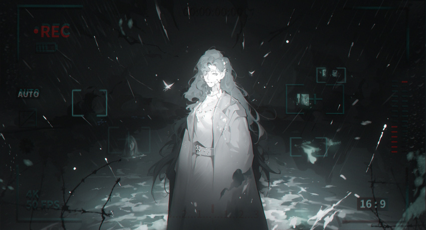 1girl, absurdres, battery_indicator, belt, braces, bukui_shi_wo, chinese_commentary, coat