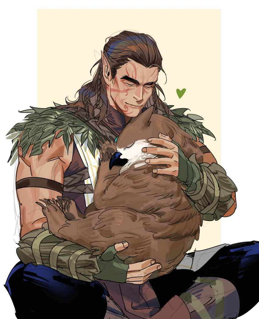 1boy, absurdres, animal_hug, animal_on_lap, baldur's_gate, baldur's_gate_3, black_pants, boots