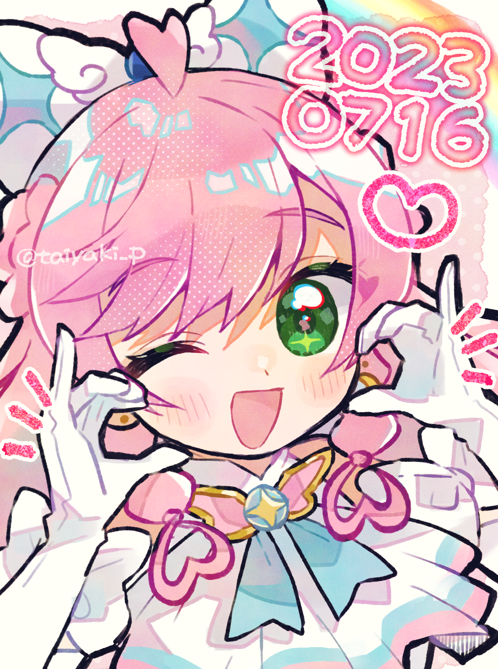 1girl, ahoge, blue_ribbon, blush, bow, cure_prism, dated, doradorakingyo