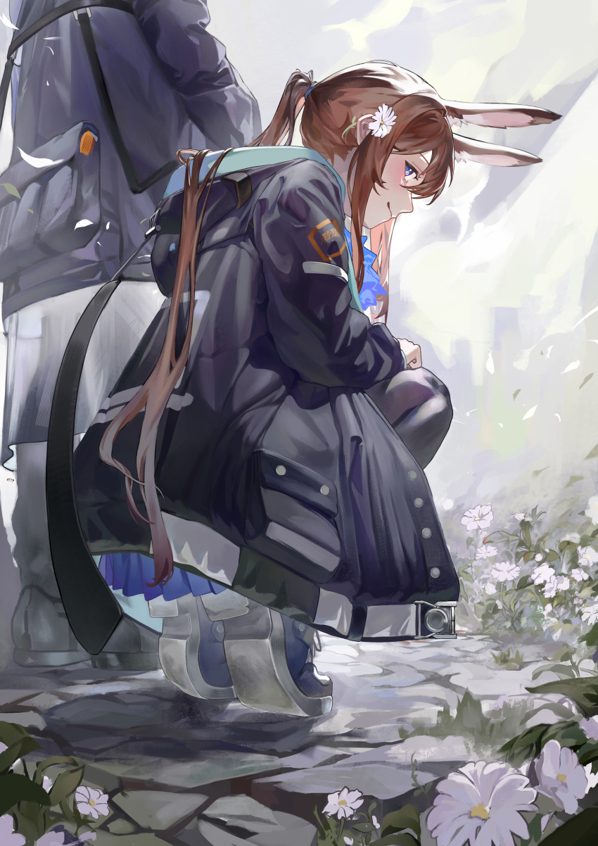 1girl, 1other, absurdres, ambiguous_gender, amiya_(arknights), animal_ear_fluff, animal_ears, arknights