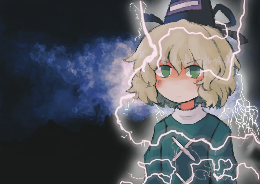 1girl, absurdres, black_headwear, blonde_hair, closed_mouth, commentary, dress, english_commentary