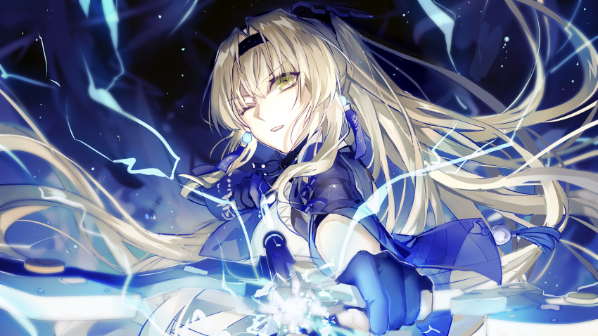 1girl, absurdres, aiming, aiming_at_viewer, archery_shooting_glove, bianca:_veritas_(punishing:_gray_raven), bianca_(punishing:_gray_raven), black_hairband