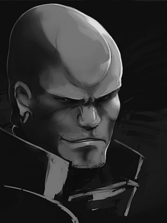 bald, earrings, fire_emblem, fire_emblem_fates, greyscale, hans_(fire_emblem), hayama-yumeututu, jewelry, looking_at_viewer, male_focus, monochrome, portrait, smile, solo