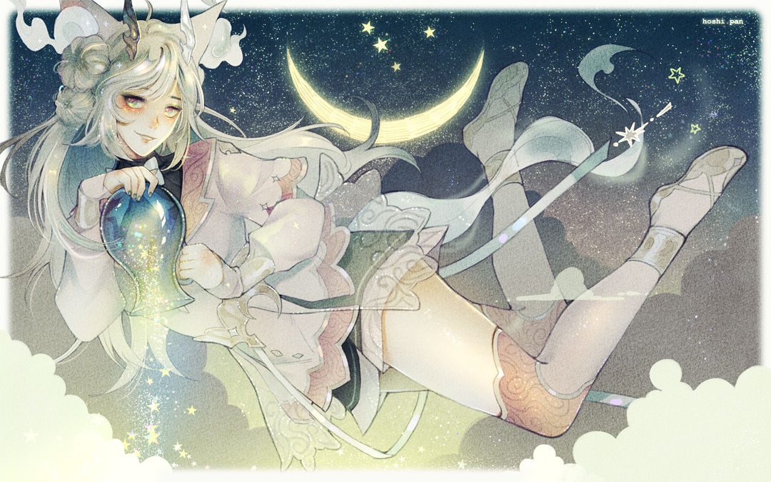 1girl, animal_ears, antennae, artist_name, black_dress, blue_eyes, border, bow