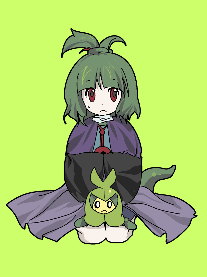 1other, adagumo_no_saragimaru, black_shirt, black_sleeves, blue_shorts, blue_vest, capelet, character_request