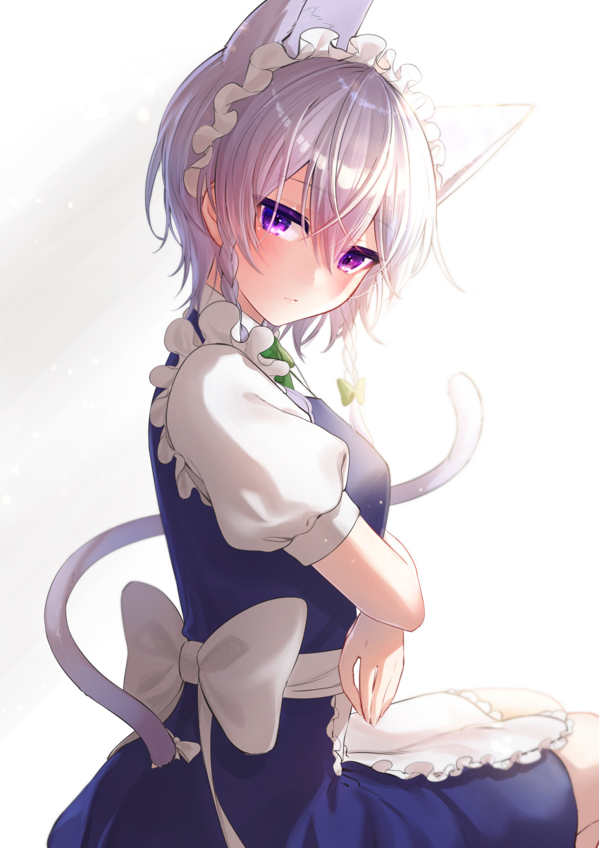 1girl, absurdres, acchun, animal_ears, apron, back_bow, bow, braid