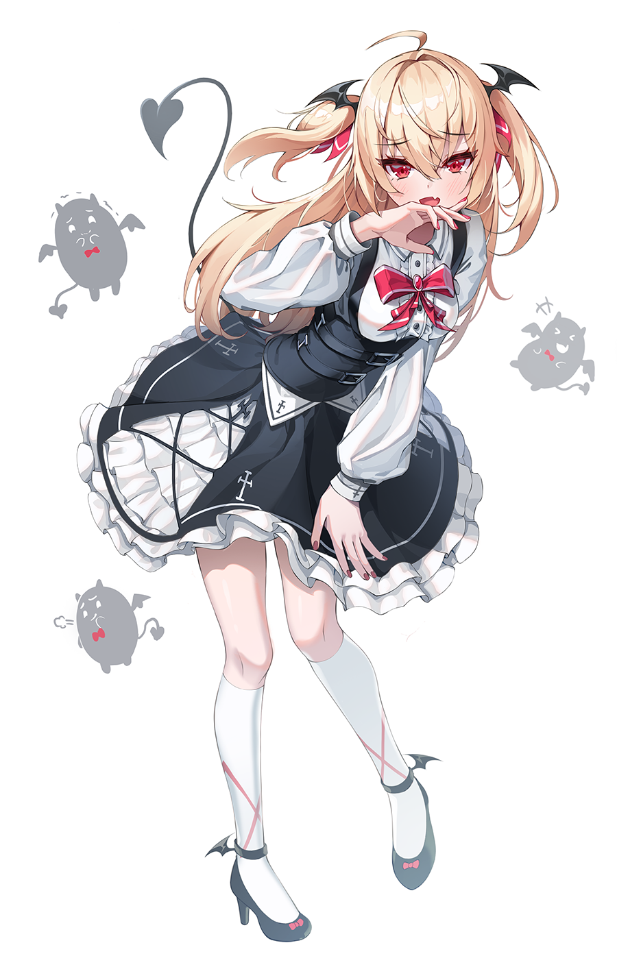 1girl, :d, ahoge, blonde_hair, bow, bowtie, breasts, collared_shirt